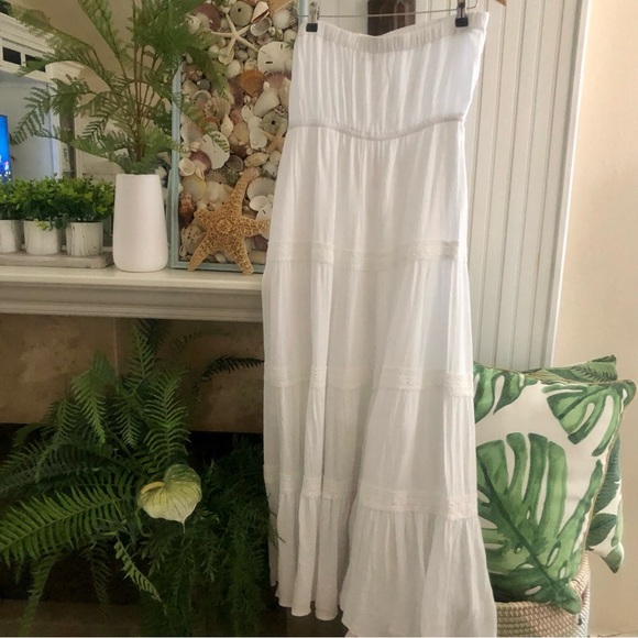 NEW! Boho Tiered White Maxi Sleeveless Tube Top Style Lace Dress XL - Picture 6 of 8